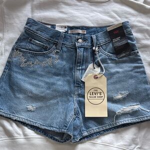 Levi's Women's 80’s Mom Customized Distressed Blue Jean Shorts